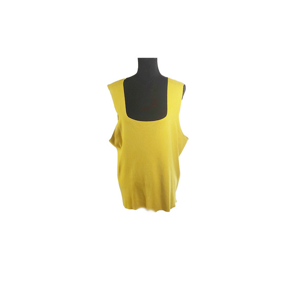 CACHE Yellow Sleeveless Square Neckline Knit Vest Shell Top - Picture 2 of 6